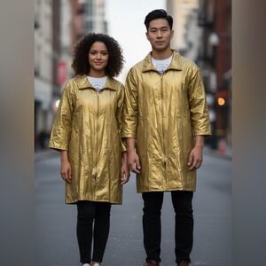 ATLANTIC BEACH Gold Metallic PVC Flare Raincoat